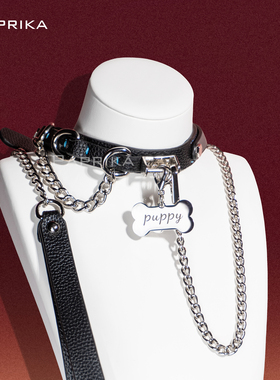 Puppy真皮项圈女m男颈带脖圈锁骨链颈环choker爱心骨牌可定制刻字
