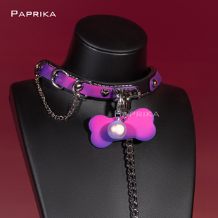 耀石黑真皮项圈温感变色狗骨头颈圈choker颈环男女m颈带饰品脖圈