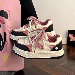 多巴胺厚底板鞋女2025新款面包鞋子女鞋学生休闲鞋时尚百搭小白鞋