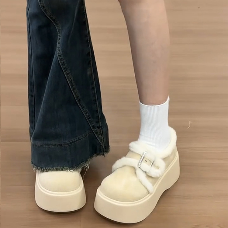 加绒松糕厚底小白鞋女2025新款