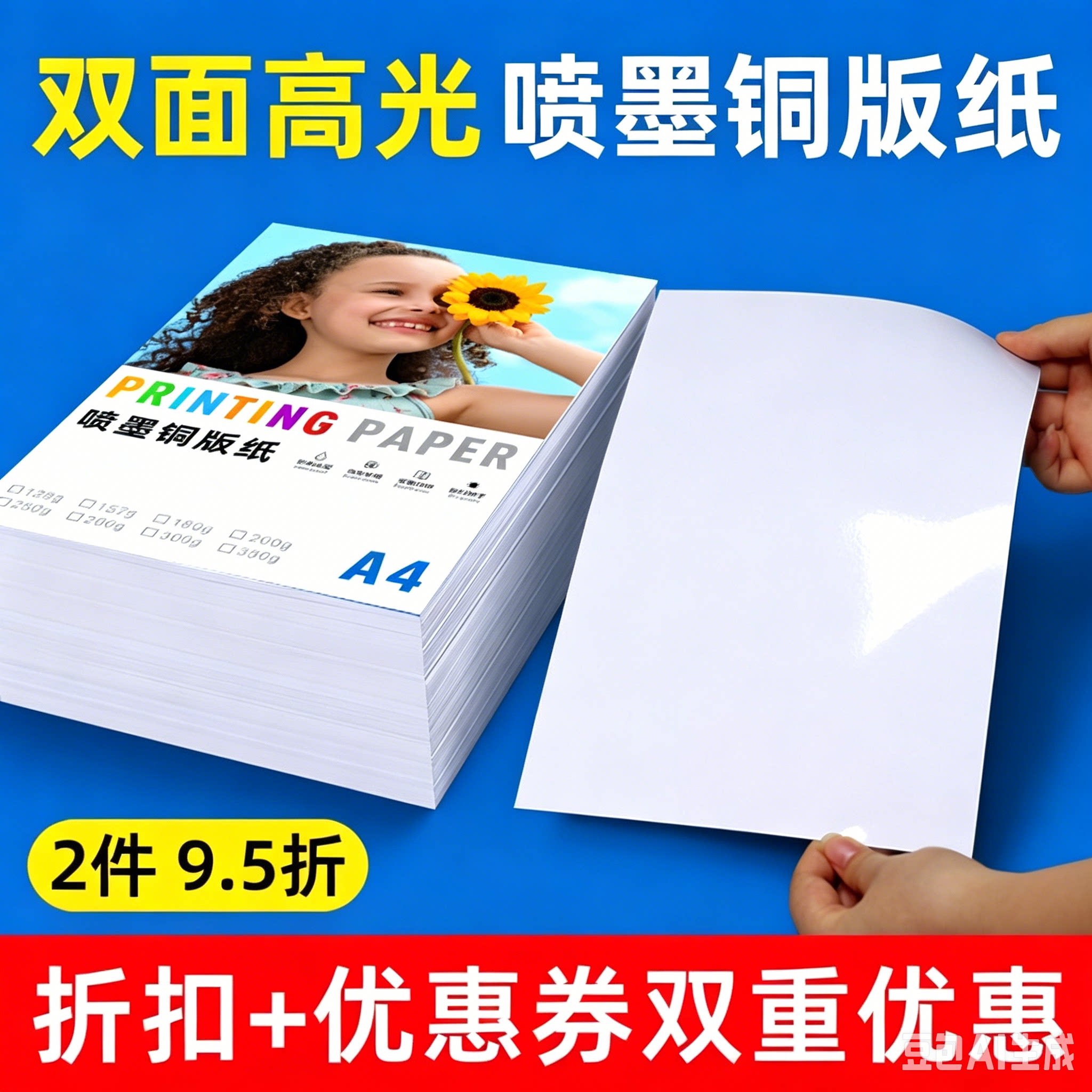铜版纸A4双面打印200g彩喷纸a3双面高光相纸160g白卡彩色喷墨相片纸照片纸300克120克A5哑光铜板纸双铜纸批发