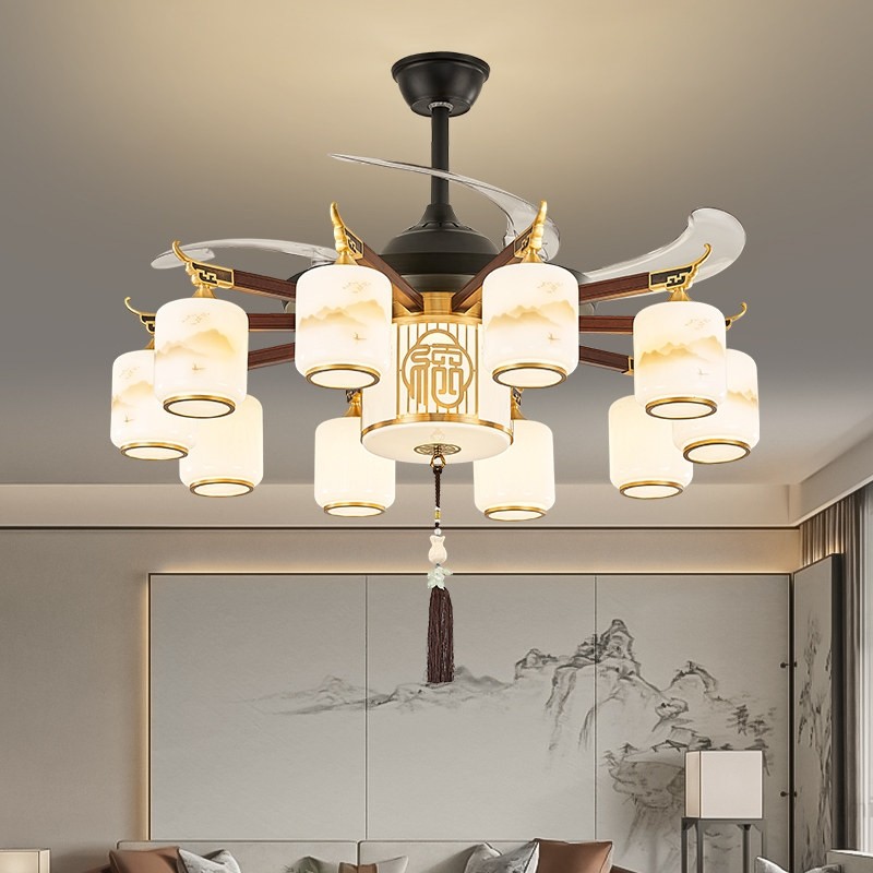新中式客厅实木风扇灯别墅卧室餐年新款吊灯厅吊扇灯家用大气2025,家装灯饰光源,风扇灯,淘宝优惠券,粉丝福利购,淘宝优惠卷