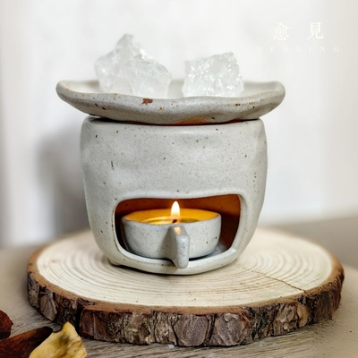 手工粗陶香薰炉植物水晶烘烤炉