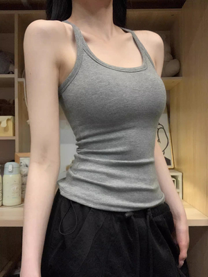 遮副乳！ebb吊带工字吊带背心夏带胸垫外穿低领内搭无袖上衣2025