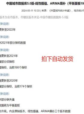 中国城市数据库5.0版-线性插值、ARIMA填补（面板1990-2022年）