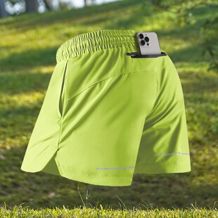 跑步短裤男款可放手机运动健身专用后腰口袋带腰包三分裤速干裤子