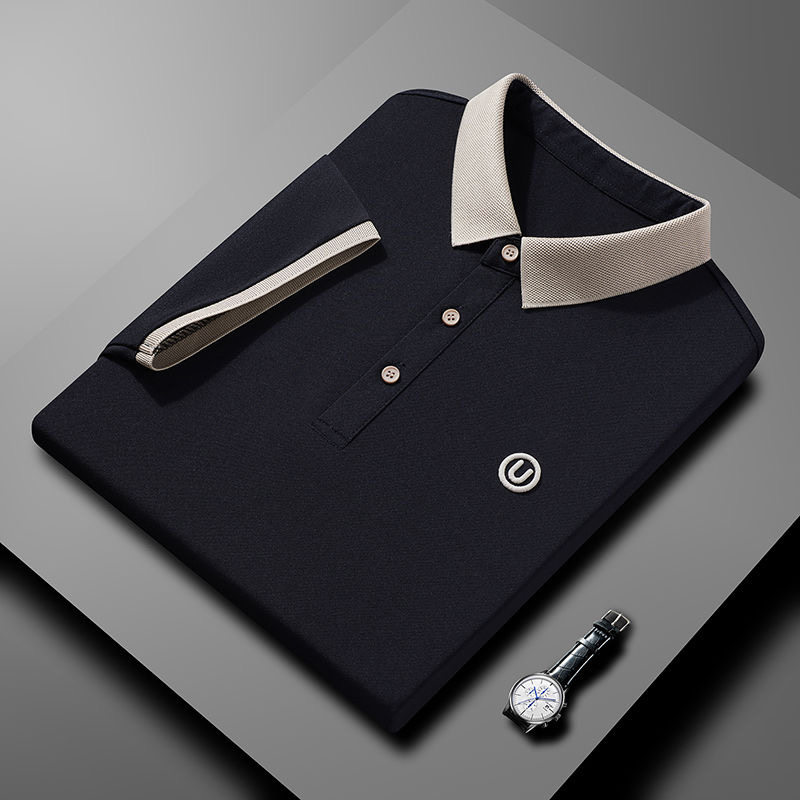 EUROPEAN STATION FASHION BRAND LAPEL POLO SHIRT MENS YOUTH SIMPLE ICE SILK EMBROIDERY COLLARED SHORT SLEEVE T-SHIRT LIGHT LUXURY MENS T