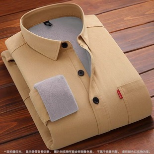 衬衫 衬衣秋冬外套男装 男士 加绒加厚休闲工装 潮 长袖 高档免烫宽松版