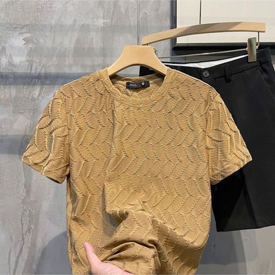 短袖+螺纹+韩版+男士+透气+体恤