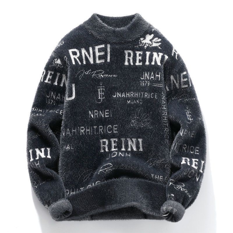 半高领+加绒+潮流+宽松+绣花保暖