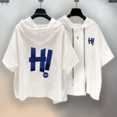 嘻哈t恤汗衫 潮牌连帽短袖 T恤男高街头潮流百搭宽松学生冰丝五分袖