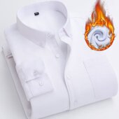 加绒衬衫 男长袖 牛津纺新款 秋冬季 纯棉百搭白衬衣加厚男士 商务上衣