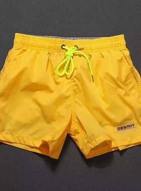 亮黄色跑步健身运动短裤速干可下水沙滩短裤男士度假游泳装备国潮