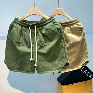 刺绣重磅纯棉短裤男士夏季潮牌美式运动半截裤宽松百搭工装四分裤