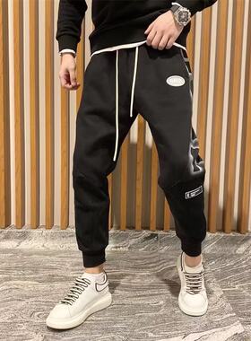 潮牌长裤宽松哈伦印花拼接运动裤
