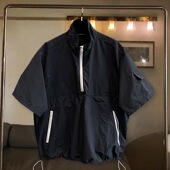 T恤男款 美式 短袖 工装 宽松立领半拉链潮牌冰丝速干防晒衣外套 夏季