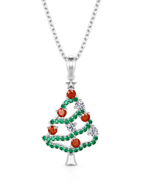 Shiny Color Christmas Tree Pendant Necklace Women Holiday