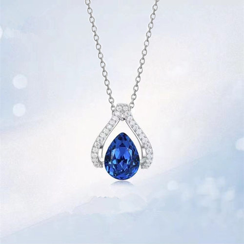 Pendant Classic Sapphire Blue Water Drop Pear Necklace