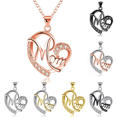 Women's Necklace) Mom Color Separation Heart-shaped Diamond