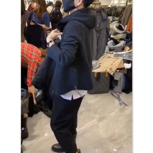 外套拉链底摆不规则女 黑色连帽短款 日系cherry kitty秋冬新款