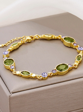 日系Cherry Kitty绿野仙踪绿色宝石手链女轻奢手镯复古贵气