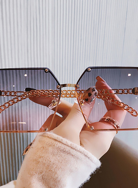 日系moleubak时尚无框潮流太阳镜女方形大框夏季旅行眼镜大脸