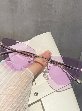 日系moleubak时尚猫眼海洋片墨镜新款金属切边遮阳太阳镜走秀穿