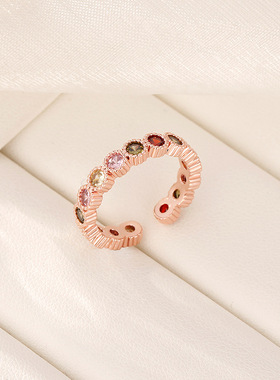 日系cherry kitty彩虹戒指女小众设计开口可调节指圈甜酷辣妹风