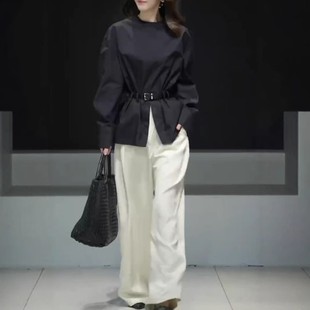 上衣阔腿长裤 日系cherry 高级感干练宽松长袖 kitty春季 女 新款