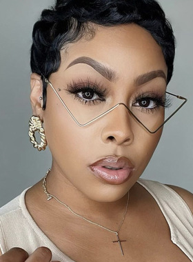 日系moleubak无片个性金属镶钻眼镜框新款潮欧美ins风半框街拍w