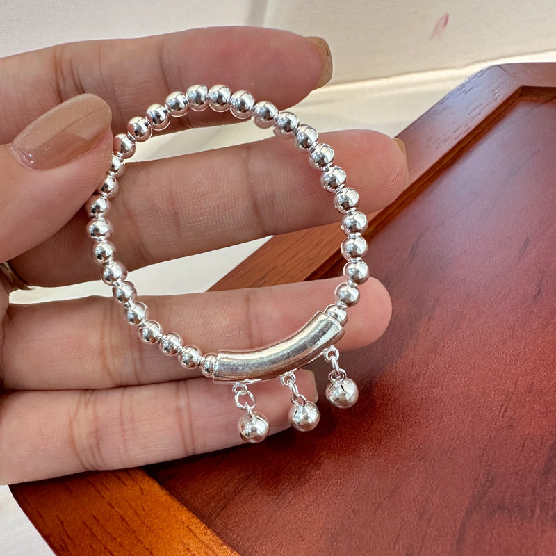 日系设计师topwhit新款儿童银手链三铃铛女童银手链宝宝串珠链子