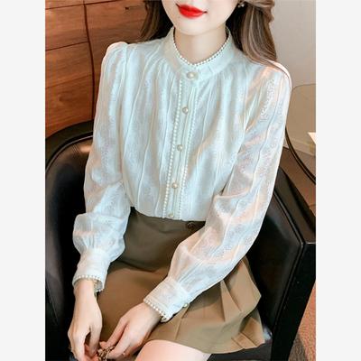 半高领长袖衬衫女秋装2025秋季新款洋气内搭蕾丝打底小衫女士上衣