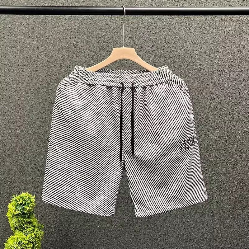 夏季潮牌五分裤时尚条纹百搭痞帅短裤高端网红刺绣松紧腰大裤衩男,男装,休闲裤,淘宝优惠券,粉丝福利购,淘宝优惠卷