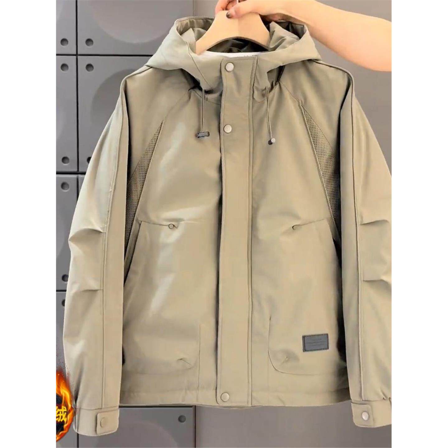 秋冬款外套男士连帽工装冲锋衣帅气青年休闲棉服百搭加厚夹棉夹克