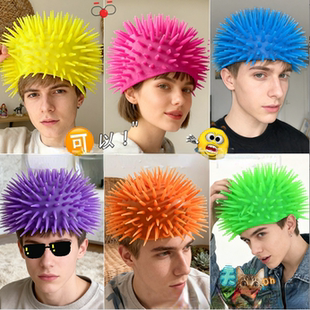 TPR软胶毛毛刺球创意帽子派对酒吧恶搞整蛊搞笑头套搞怪假发帽子