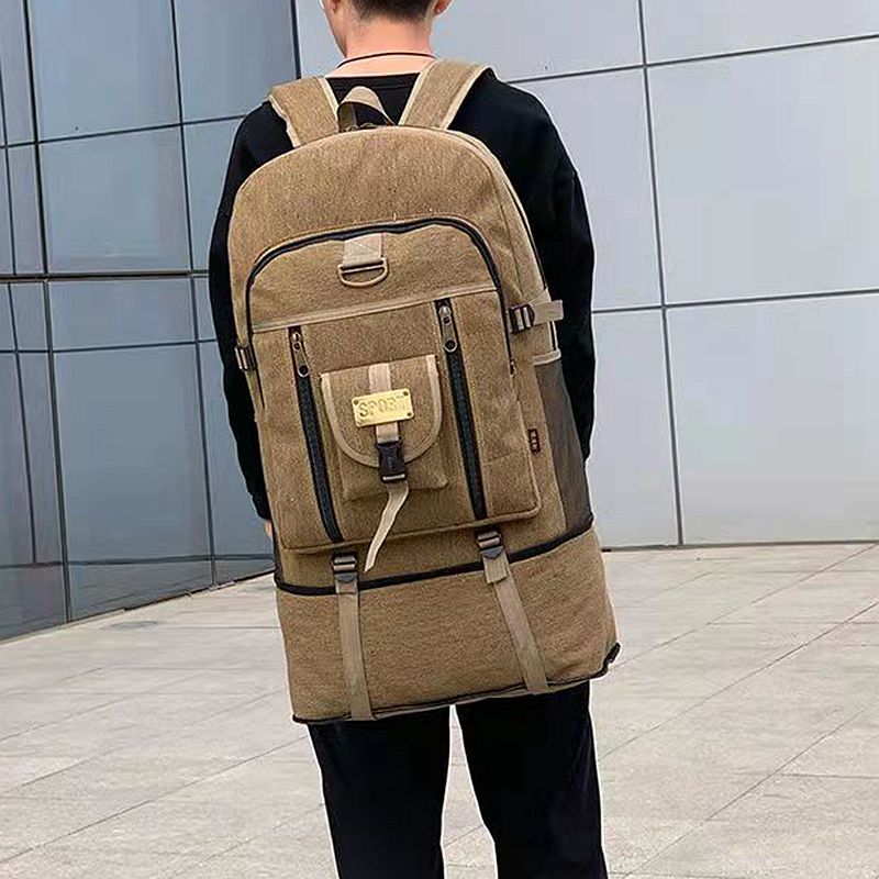 大号帆布旅行包男士大容量双肩包户外书包休闲出差背包轻便登山包