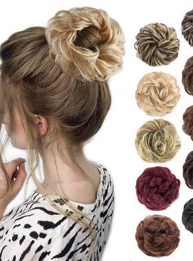 欧美风多色丸子头发圈发包假发女Many colors flower bud bun wig