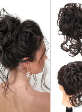 欧美长须花苞丸子头假发圈女Long bearded flower bud curled wig