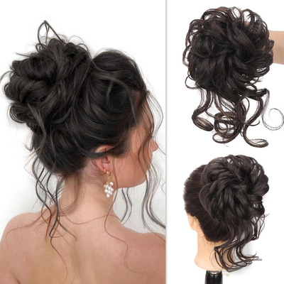 欧美长须花苞丸子头假发圈女Long bearded flower bud curled wig