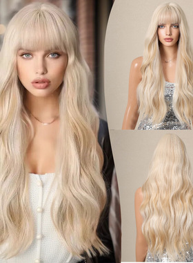 White gold Barbie wavy long curly wigs芭比白金色长卷全头假发