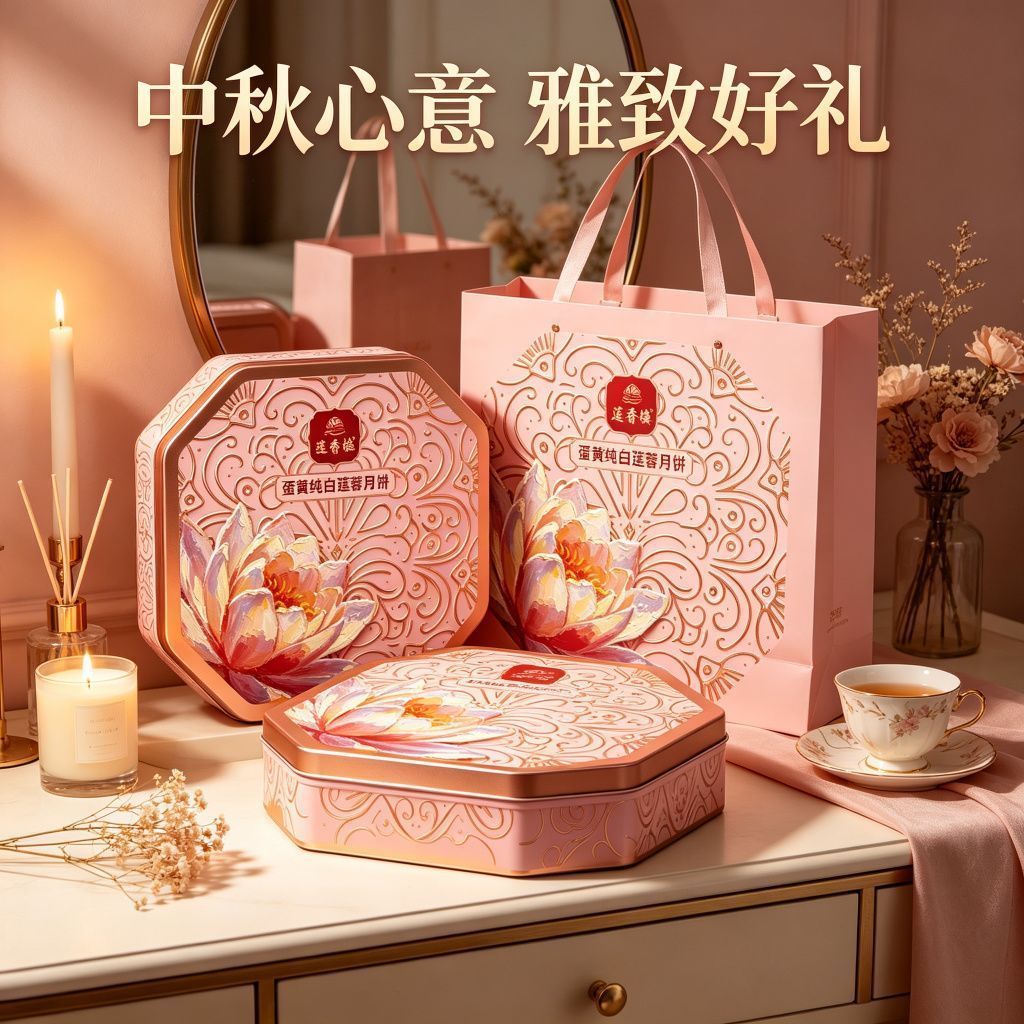 莲香楼蛋黄白莲蓉礼盒装广式月饼中秋礼品包装食品糕点心
