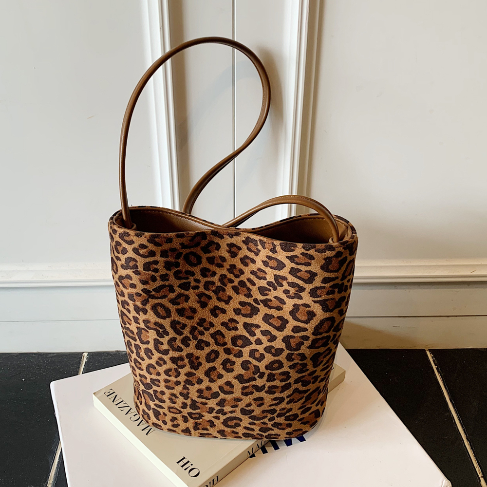 复古豹纹水桶包女小包包