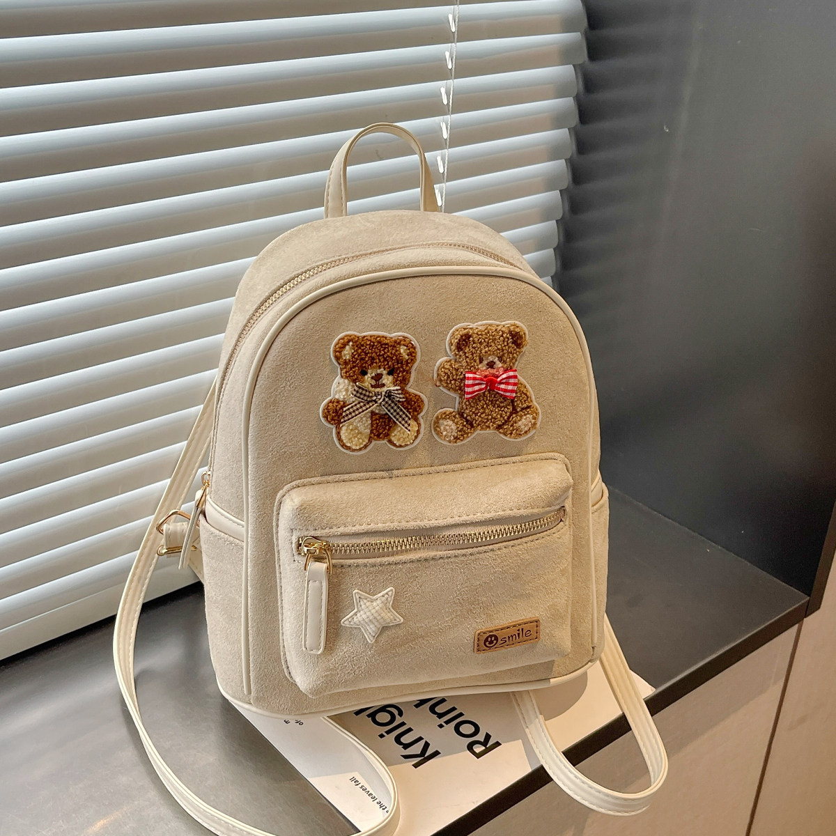 可爱小熊布贴双肩包女小背包