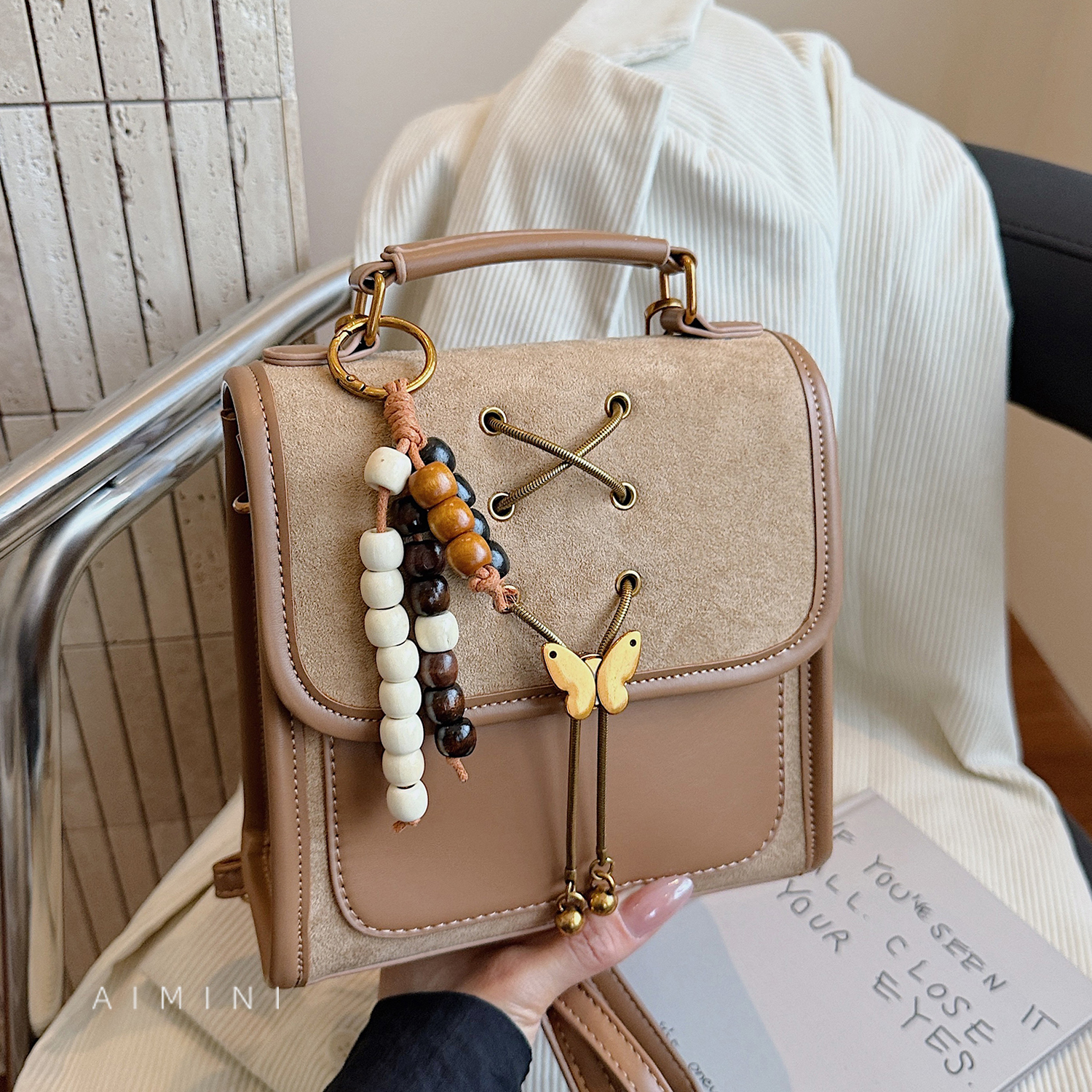 复古小众蝴蝶双肩包女小包包2025秋冬新款时尚百搭通勤斜挎小背包