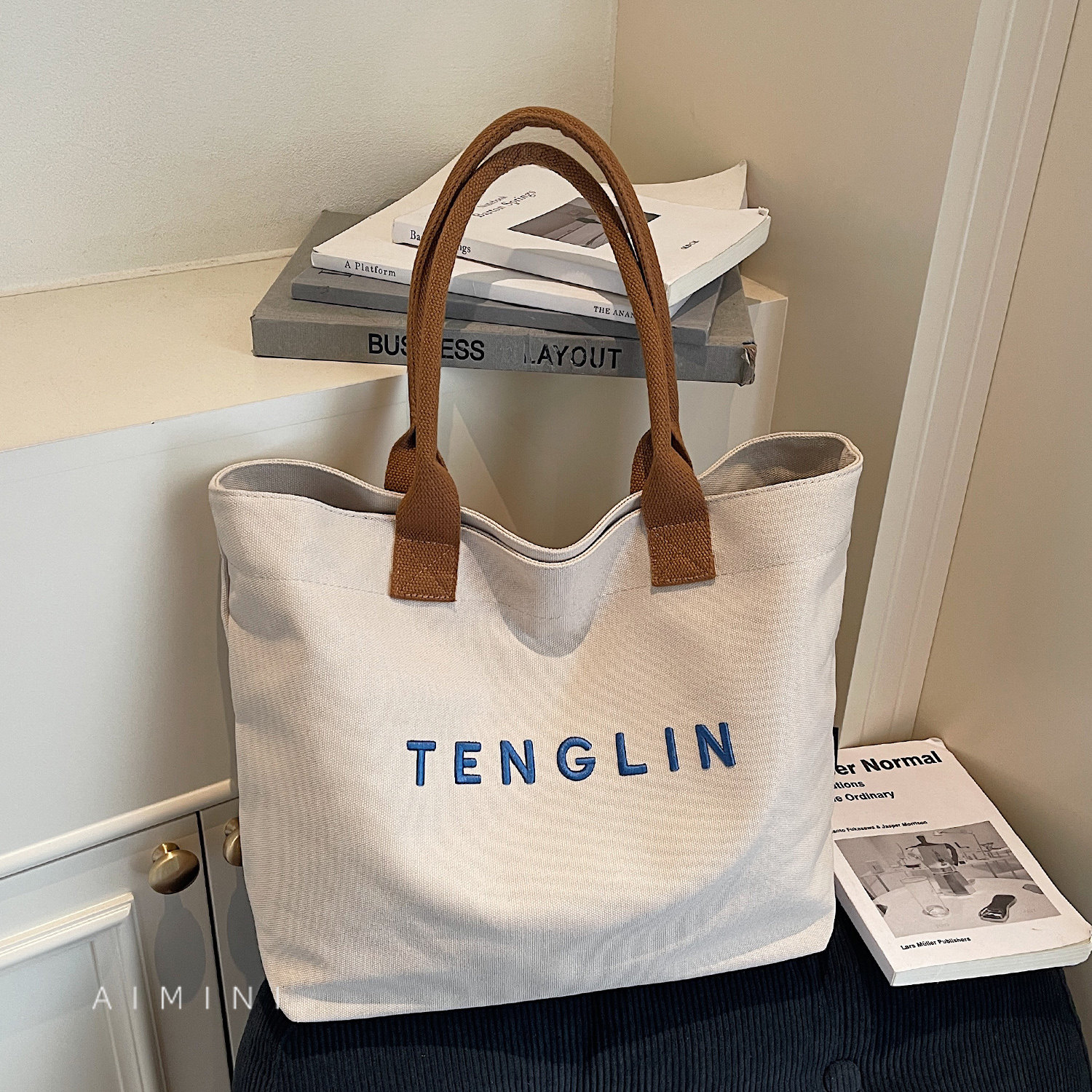 字母帆布托特包女大容量手提包2025新款时尚百搭上班通勤单肩包