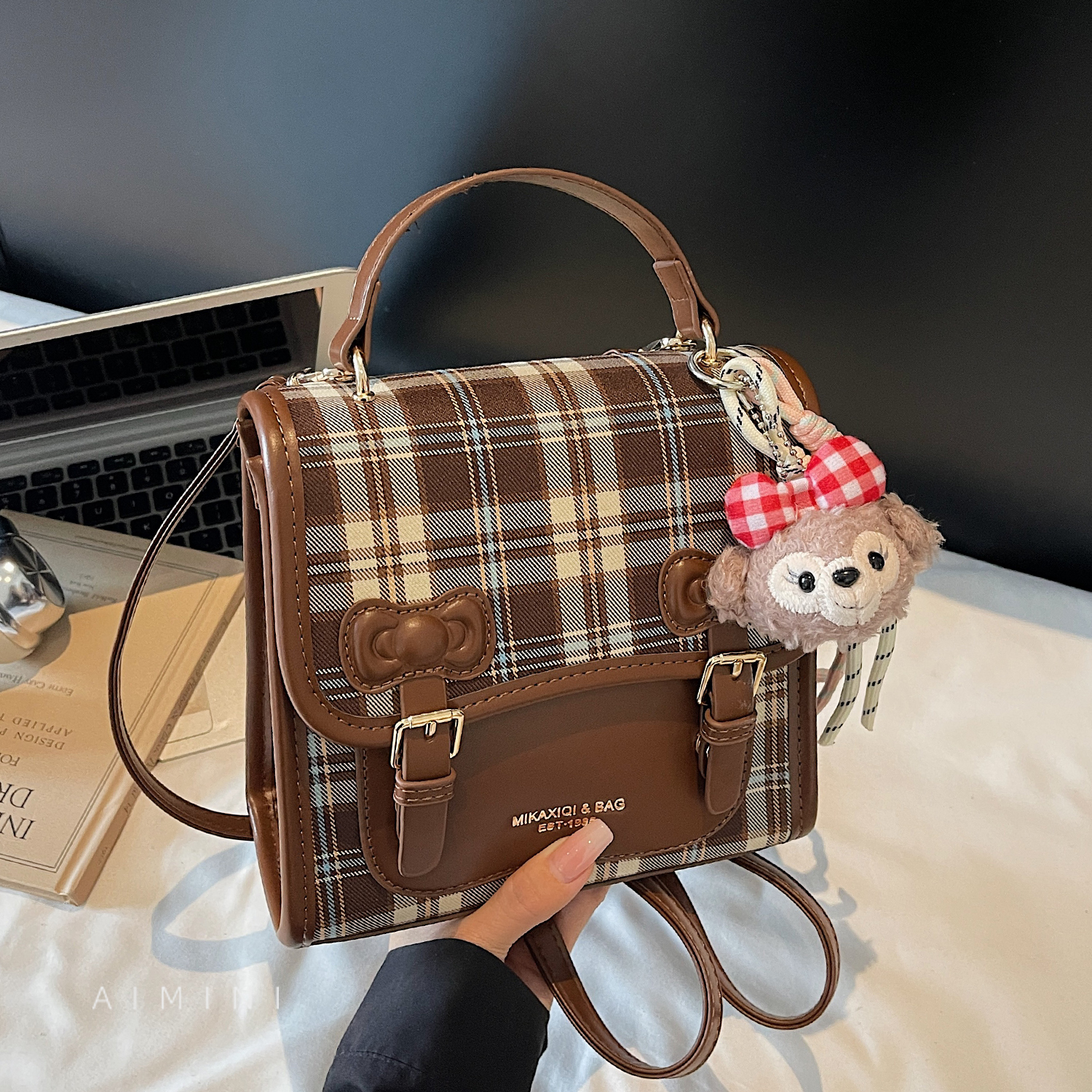 高级感复古格子双肩包女小2025秋冬新款时尚百搭通勤小背包斜挎包