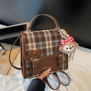 高级感复古格子双肩包女小2025秋冬新款时尚百搭通勤小背包斜挎包