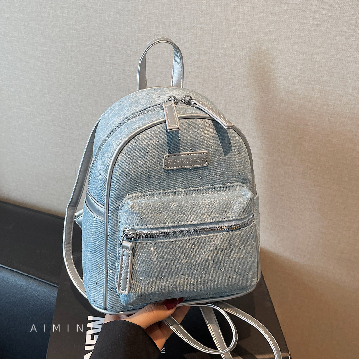 高级感小众牛仔双肩包女小型