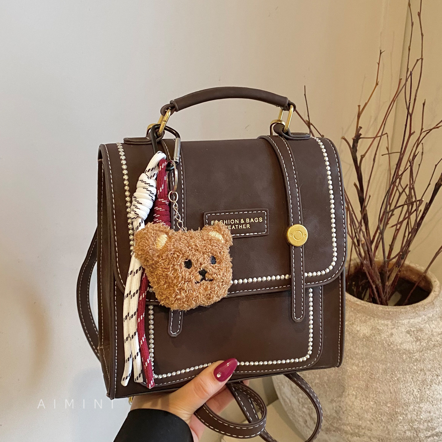 复古双肩包女小包2025秋冬新款时尚百搭日常通勤小背包手提斜挎包