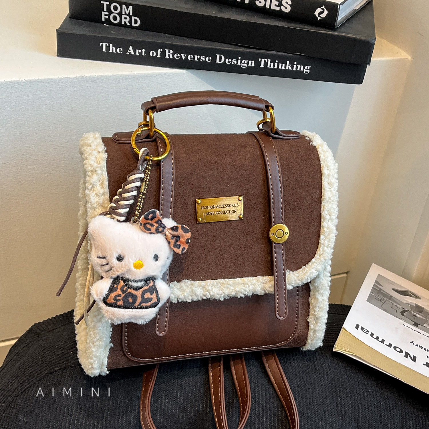 麂皮绒毛绒双肩包女小型2025冬季新款时尚日常通勤小背包斜挎包